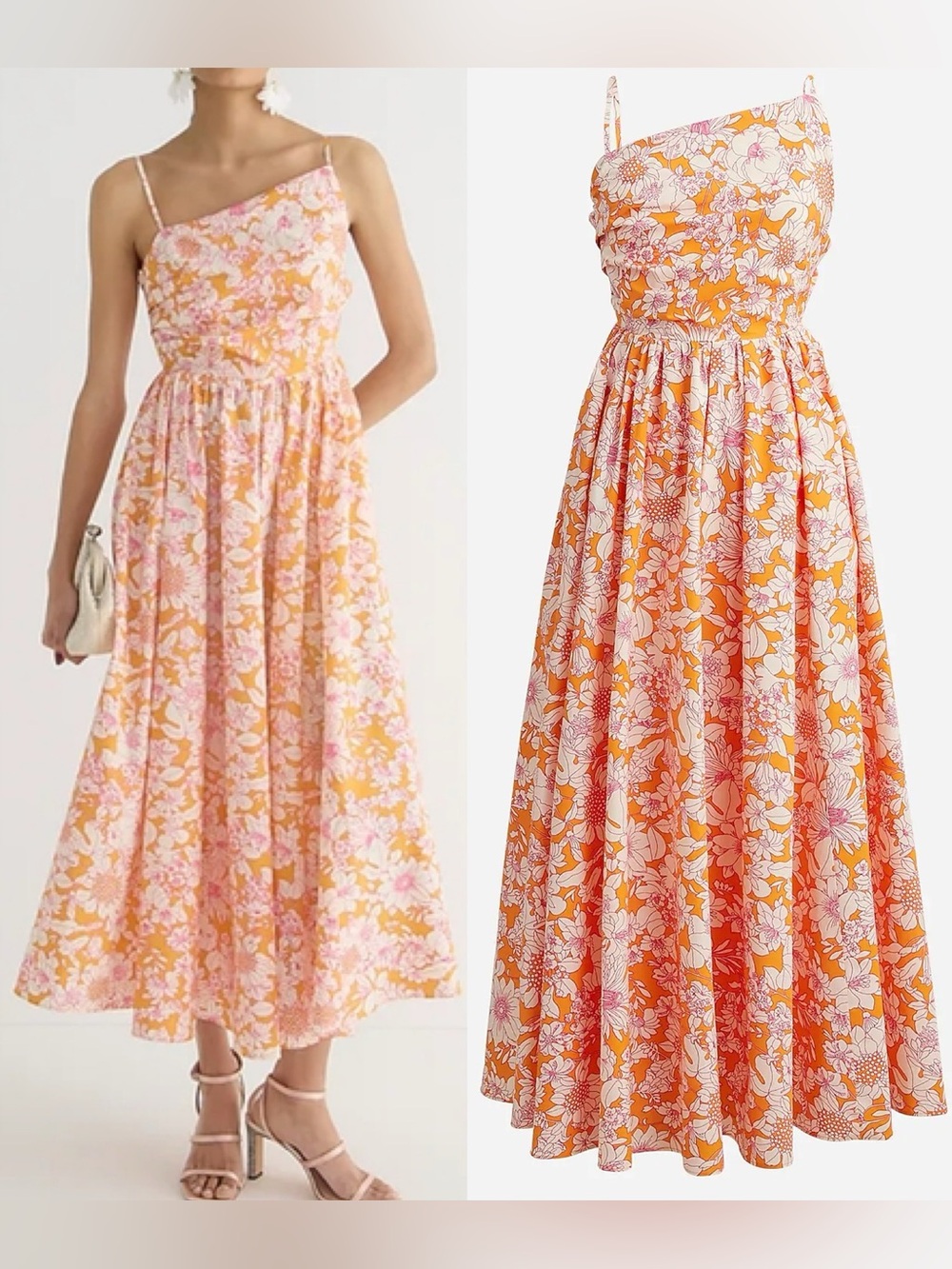 J. Crew Collection Side Cutout Midi Dress Orange Floral Cotton Poplin Pink 8